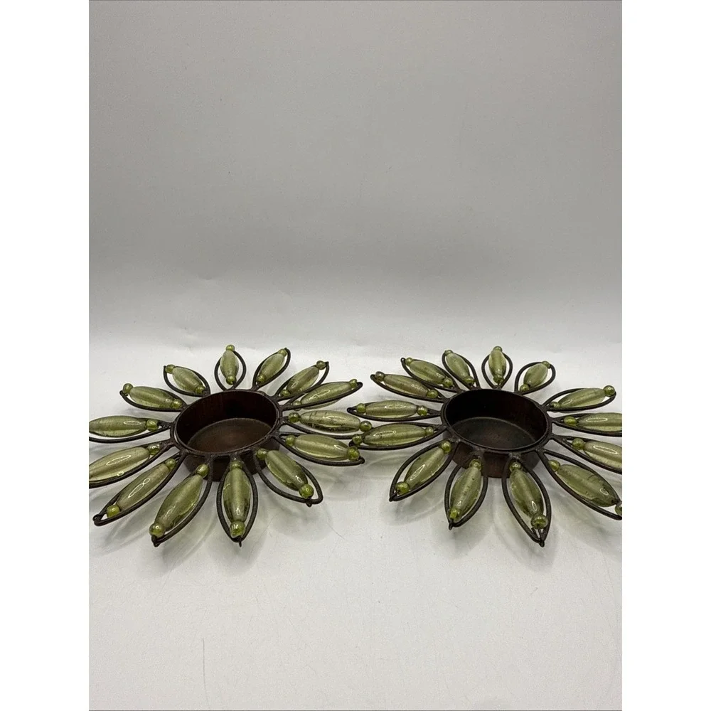 Vintage Metal Sunflower Tea light Candle Holder Set‎ MCM